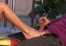 Skinny bikini blonde deepthroats then takes doggy with foot fetish play