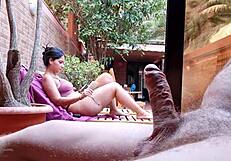 stepson flashes big cock from terrace i flash hard nipples no bra