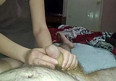 Amateur asian brunette couple homemade close up handjob tongue cum in mouth blowjob