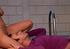 Skinny bikini blonde deepthroats then takes doggy with foot fetish play