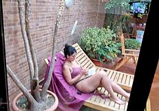 stepson flashes big cock from terrace i flash hard nipples no bra