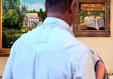 door knock sparks rough cowgirl ride on big fake tits