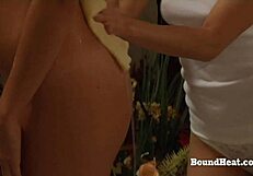 Obedient Lesbian Slave Licks Madame's Pussy During Bondage Bath Massage