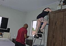 Curly emo nerd slut in lingerie spreads pussy asshole for huge interracial monster cock creampie anal homemade