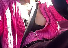 love riding in the car flashing my juicy italian milf big tits for all to see