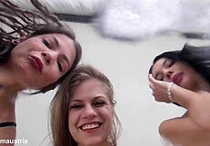 Imagine these bold girls drenching you in their playful spit shower