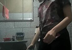 perfect asian body caught masturbating big cock in bathroom