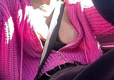 love riding in the car flashing my juicy italian milf big tits for all to see