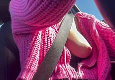 love riding in the car flashing my juicy italian milf big tits for all to see