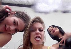 Imagine these bold girls drenching you in their playful spit shower