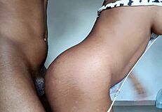 Slut Wife Stands Bent Over Taking Hard Cock in Lingerie