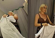 hidden cam catches horny young blonde trying on see-through clothes naked in locker room