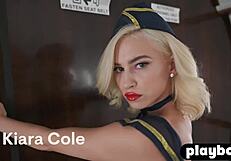 Petite Stewardess Kiara Cole Strips Uniform Before Flight!