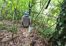 wow! cute thai girl pees forest mushroom hunt 4k