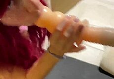 Sex machine rams huge dildo deepthroat cat girl teen blowjob