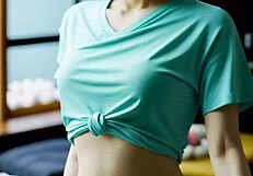 blindfolded asian massage babe in lingerie gets panties pulled aside for sexy pounding