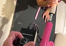 Sex machine rams huge dildo deepthroat cat girl teen blowjob