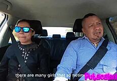 Nataly Roux casting goes from car interview to dungeon doggystyle with cum explosion in her mouth