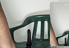 riding this black dildo on green chair feels so good 💦🍑🔥