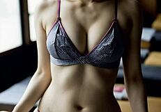 blindfolded asian massage babe in lingerie gets panties pulled aside for sexy pounding