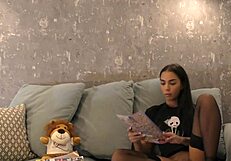 Super Hot Petite Brunette In Black Stockings Frustrates With No Panties Pussy Handjob Masturbation Voyeur