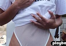 latina teen strips lingerie ripping clothes for big natural tits reveal