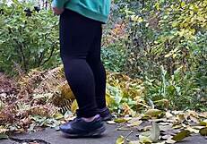 naughty thrill hits as hot mature pees standing doggystyle in leggings