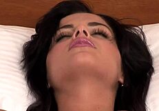 babe brunette pussy stuffed airtight by two cocks in group