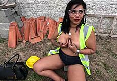 inspector dreams of builders pounding her hairy outdoor pussy