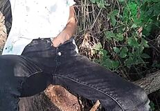 Risky Outdoor Masturbation in Forest Clothes On