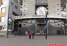 Pierced dutch hooker gags on cock before massive facial blast.