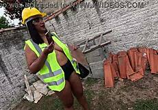 inspector dreams of builders pounding her hairy outdoor pussy