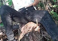 Risky Outdoor Masturbation in Forest Clothes On