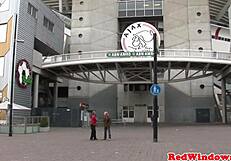 Pierced dutch hooker gags on cock before massive facial blast.