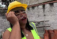 inspector dreams of builders pounding her hairy outdoor pussy