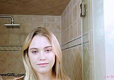 Gorgeous Blonde Teen Enjoys Steamy Shower Session