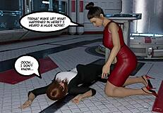 giantess growth comic towers over tiny guy with huge tits