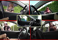 quick public car blowjob turns into steamy handjob action on the road