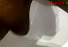 😏 she's in the bathroom fingering her fat ebony pussy before bbc creampie pounding!