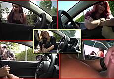 quick public car blowjob turns into steamy handjob action on the road