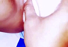 Girlfriend squirts multiple orgasms licking pussy with huge dildo homemade wife play.