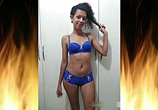 Beautiful Brazilian Housewife Flashes Ass in Blue Lingerie Trailer