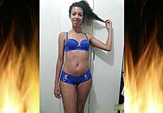 Beautiful Brazilian Housewife Flashes Ass in Blue Lingerie Trailer
