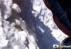 StepMom's Tits Bare and Pussy Peeing Hot in Snowy Wild