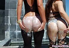 Dairy Babes Blast Squirting Milk Enemas In Messy Threesome Frenzy!