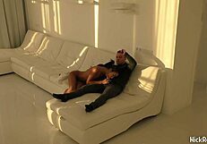 Black Asian Teen 18+ Bounces Wild on Massive Red Cock in White Room