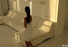 Black Asian Teen 18+ Bounces Wild on Massive Red Cock in White Room