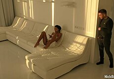 Black Asian Teen 18+ Bounces Wild on Massive Red Cock in White Room