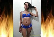 Beautiful Brazilian Housewife Flashes Ass in Blue Lingerie Trailer