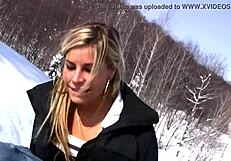 StepMom's Tits Bare and Pussy Peeing Hot in Snowy Wild